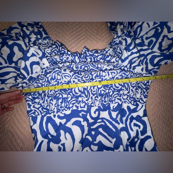 Tanya Taylor Cynthia Cotton Poplin Midi tiered tiered Dress Size 14 Blue EUC - Picture 6 of 16